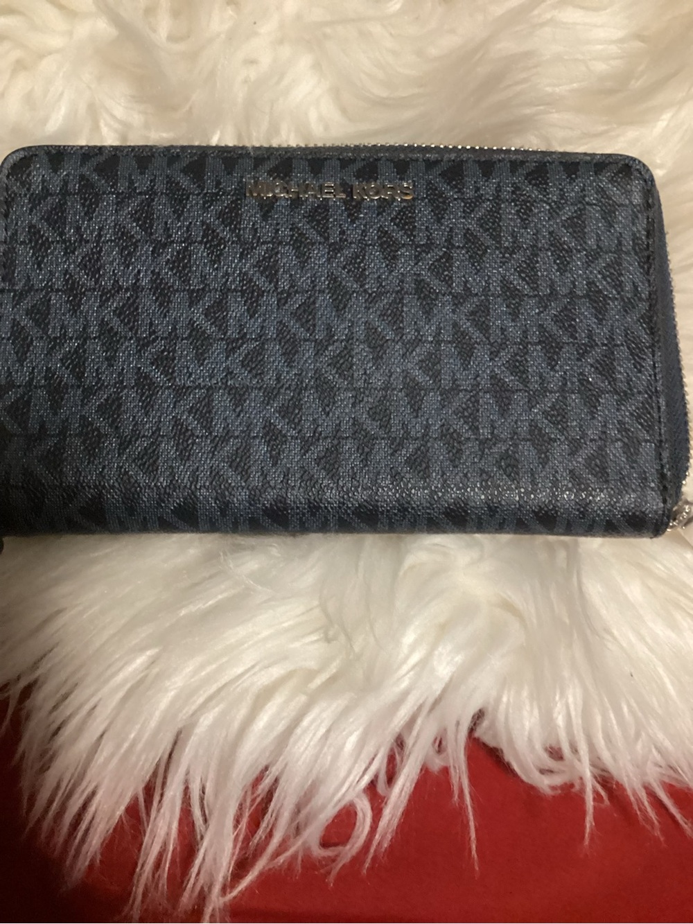 Michael Kors Blue MK Monogram Zip Wallet